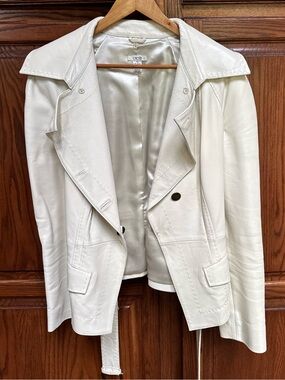 Cache 12 White Leather Belted Jacket